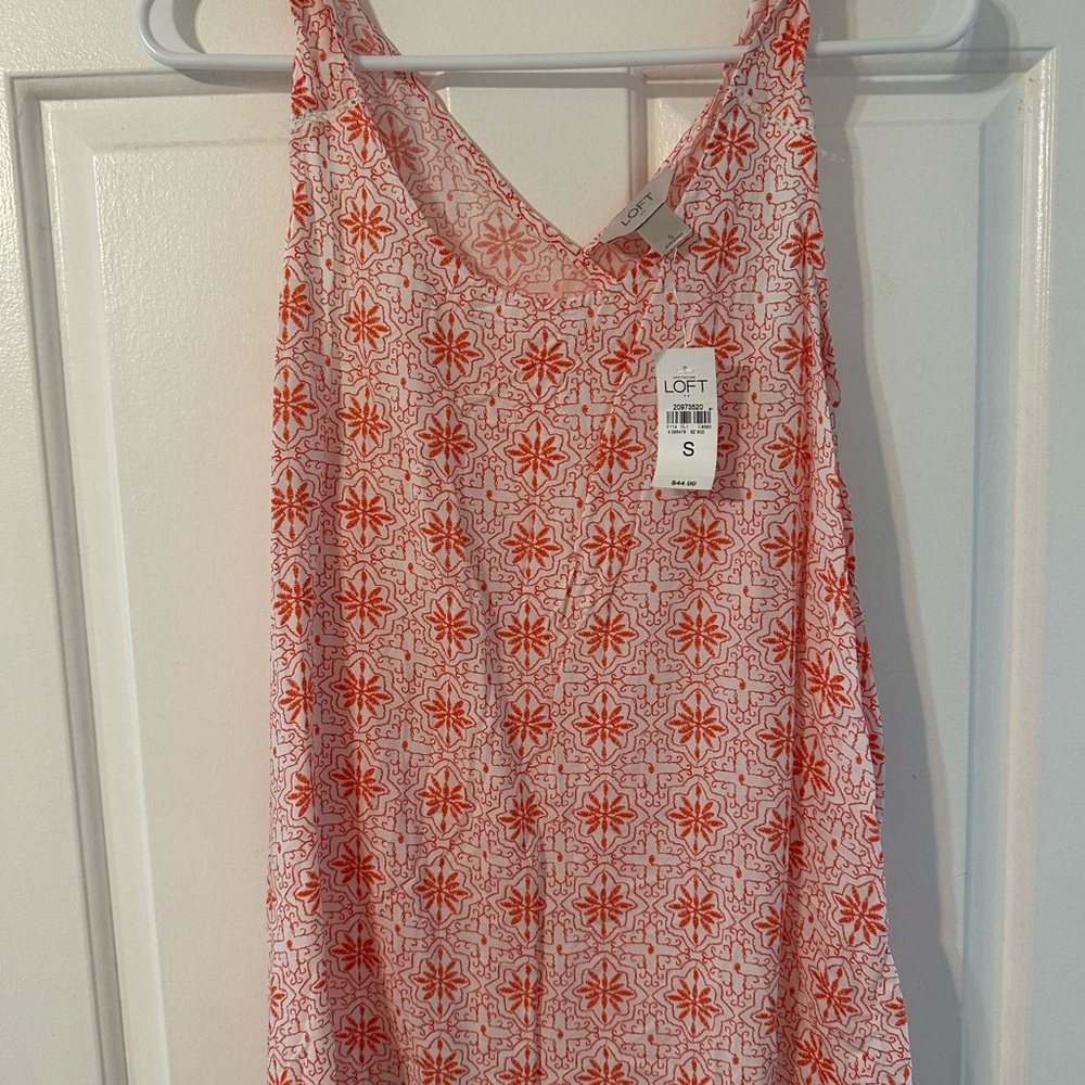 LOFT coral and White Patterned Tank Top